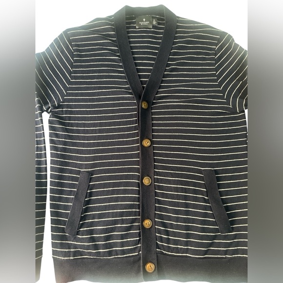 HAWKINGS McGILL BLUE STRIPED COTTON KNIT CARDIGAN SWEATER BUTTON-UP MEDIUM - Picture 4 of 5